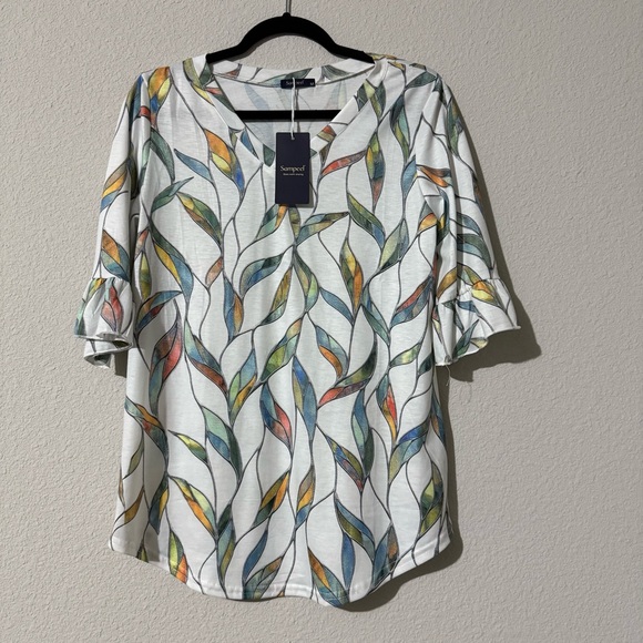NWT Sampeel Women's Leaf Print Blouse - Multicolor - Picture 1 of 8